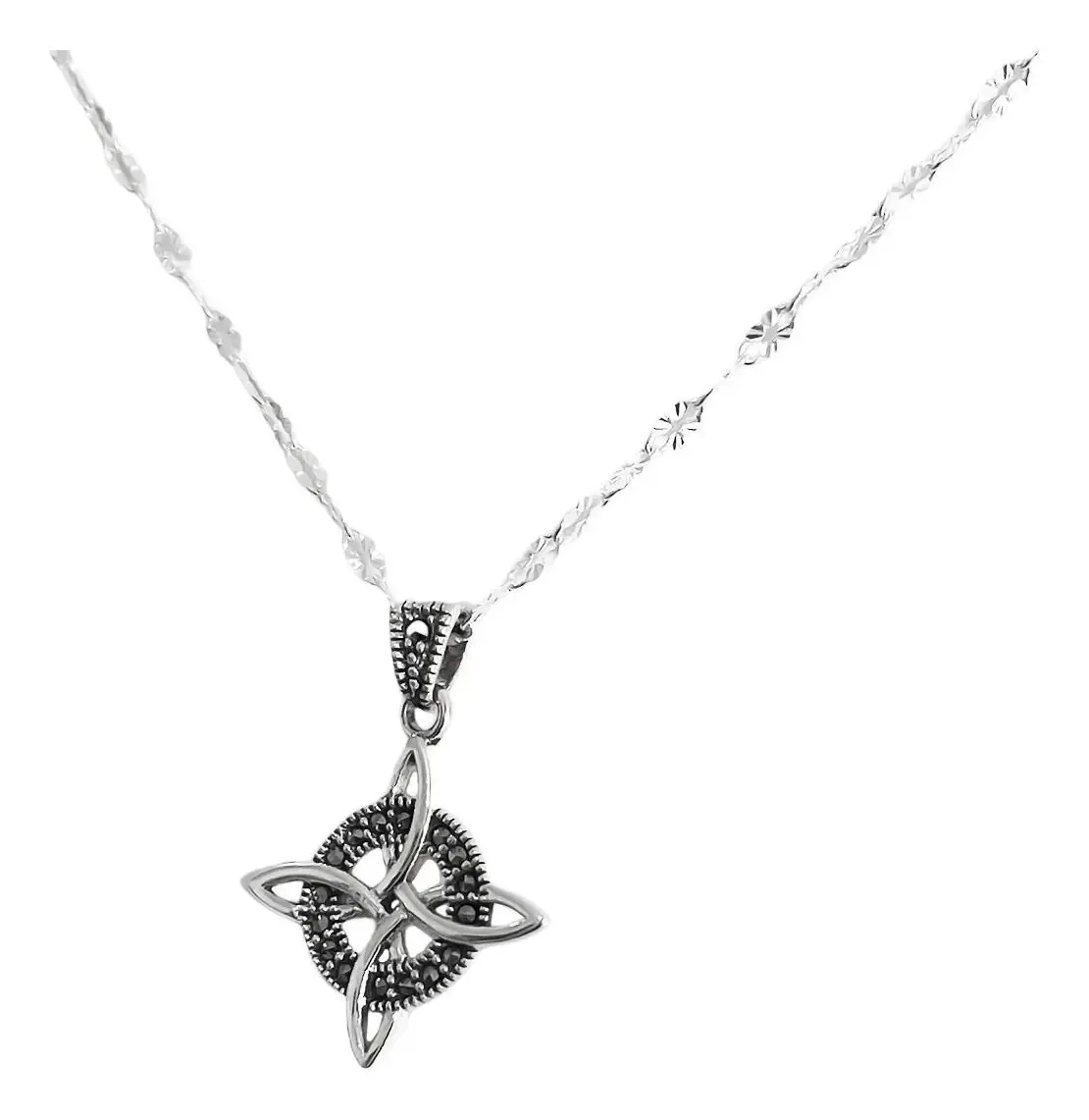 Collar Plata 925 Cadena Granito con Dije Nudo de Bruja Zirconia 40cm - Imagen 1