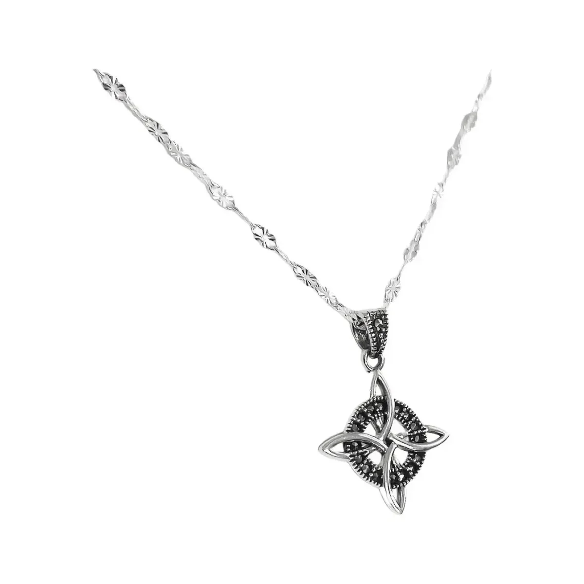 Collar Plata 925 Cadena Granito con Dije Nudo de Bruja Zirconia 40cm - Imagen 3
