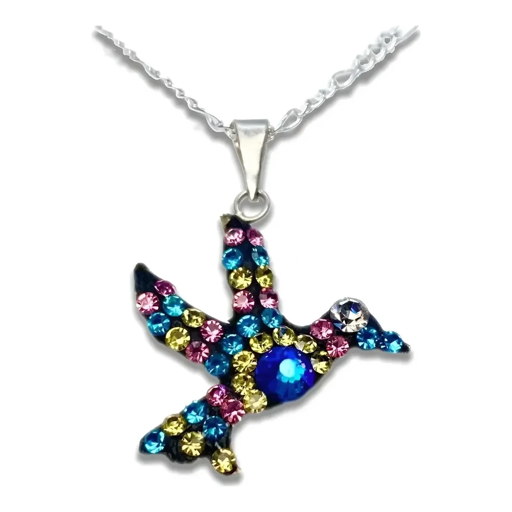 Collar plata .925 colibrí con zirconias multicolor, colgante de diseño mexicano. Regalo ideal para mamá, joyería con signific