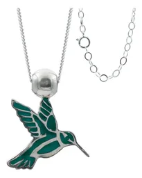 Collar Plata 925 Colibrí Esmaltado Azul Cielo Cadena Espejo - Imagen 1