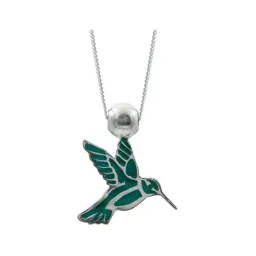 Collar Plata 925 Colibrí Esmaltado Azul Cielo Cadena Espejo - Imagen 2