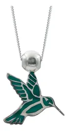 Collar Plata 925 Colibrí Esmaltado Azul Cielo Cadena Espejo - Imagen 2
