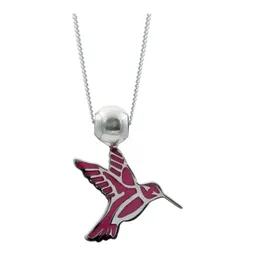 Collar Plata 925 Colibrí Esmaltado Fucsia Cadena Ajustable - Imagen 2