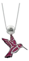Collar Plata 925 Colibrí Esmaltado Fucsia Cadena Ajustable - Imagen 2