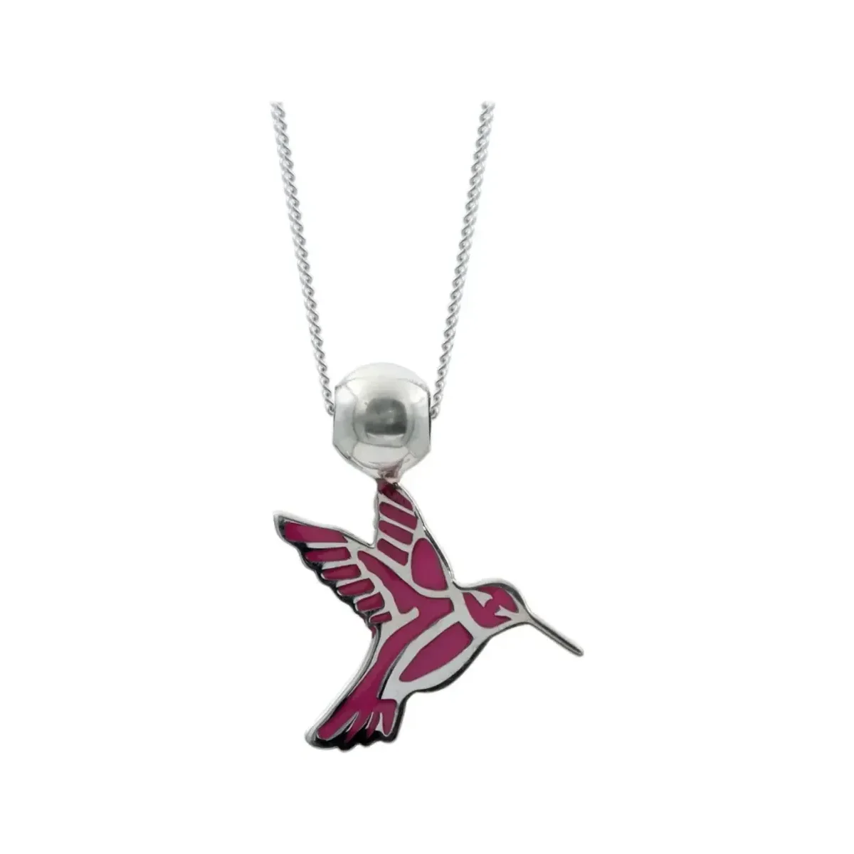 Collar Plata 925 Colibrí Esmaltado Fucsia Cadena Ajustable - Imagen 2
