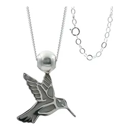 Collar Plata 925 Colibrí Esmaltado Gris Mujer - Imagen 1
