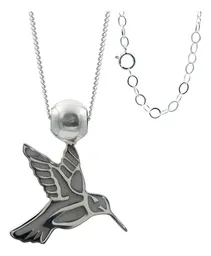 Collar Plata 925 Colibrí Esmaltado Gris Mujer - Imagen 1