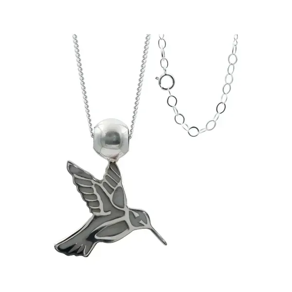 Collar Plata 925 Colibrí Esmaltado Gris Mujer - Imagen 1