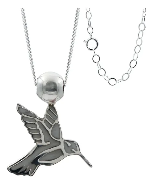 Collar Plata 925 Colibrí Esmaltado Gris Mujer - Imagen 1