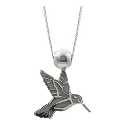 Collar Plata 925 Colibrí Esmaltado Gris Mujer - Imagen 2