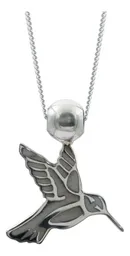 Collar Plata 925 Colibrí Esmaltado Gris Mujer - Imagen 2