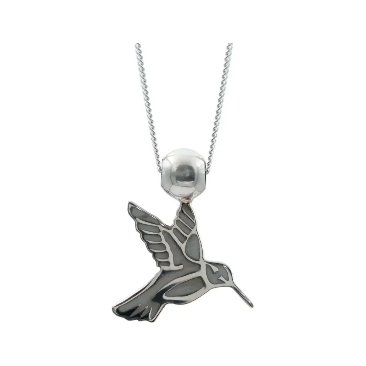 Collar Plata 925 Colibrí Esmaltado Gris Mujer - Imagen 2
