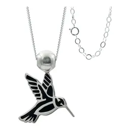 Collar Plata 925 Colibrí Esmaltado Negro Ajustable - Imagen 1