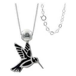 Collar Plata 925 Colibrí Esmaltado Negro Ajustable - Imagen 1
