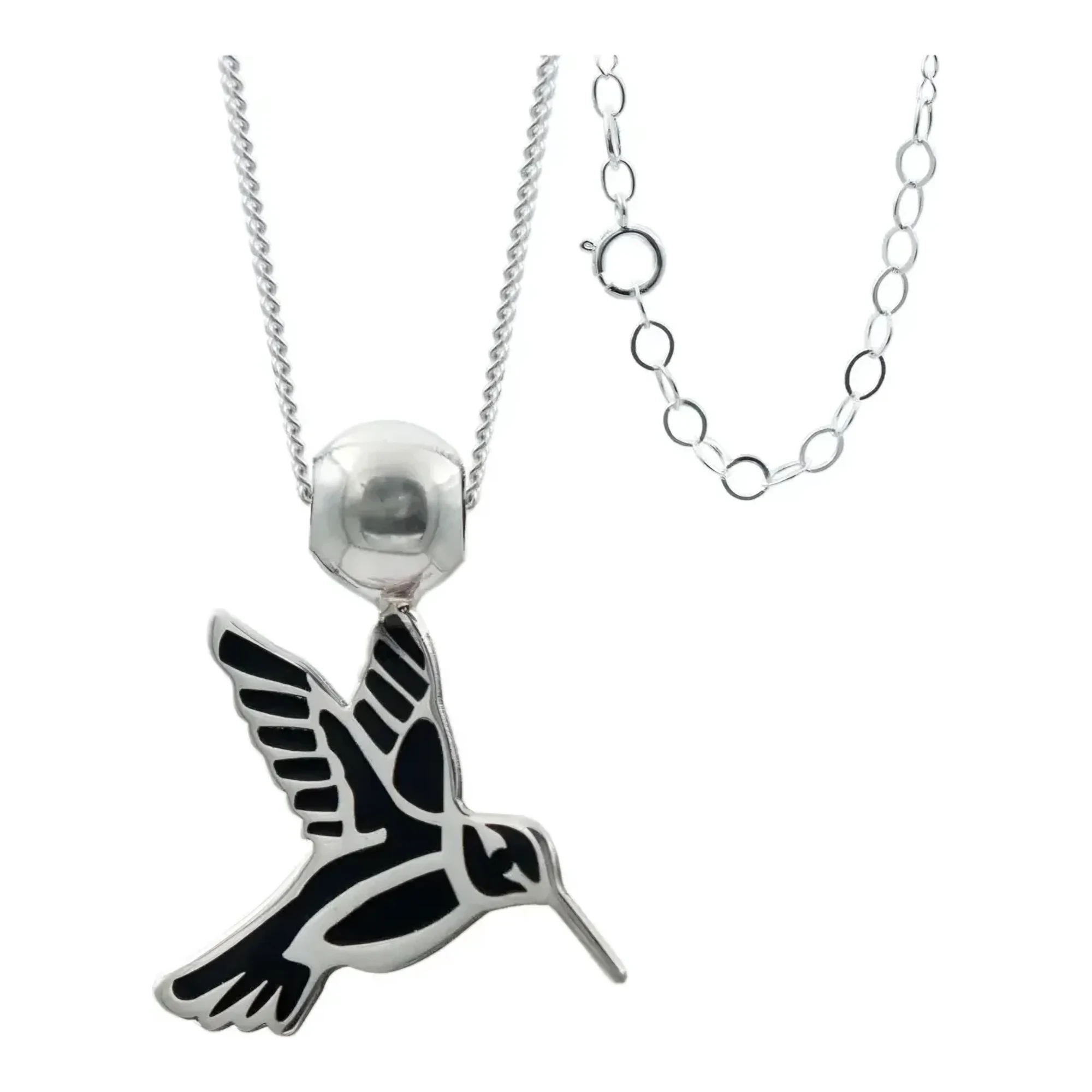 Collar Colibrí Plata 925 Esmaltado Negro Ajustable - Joyaris joyería fina mexicana