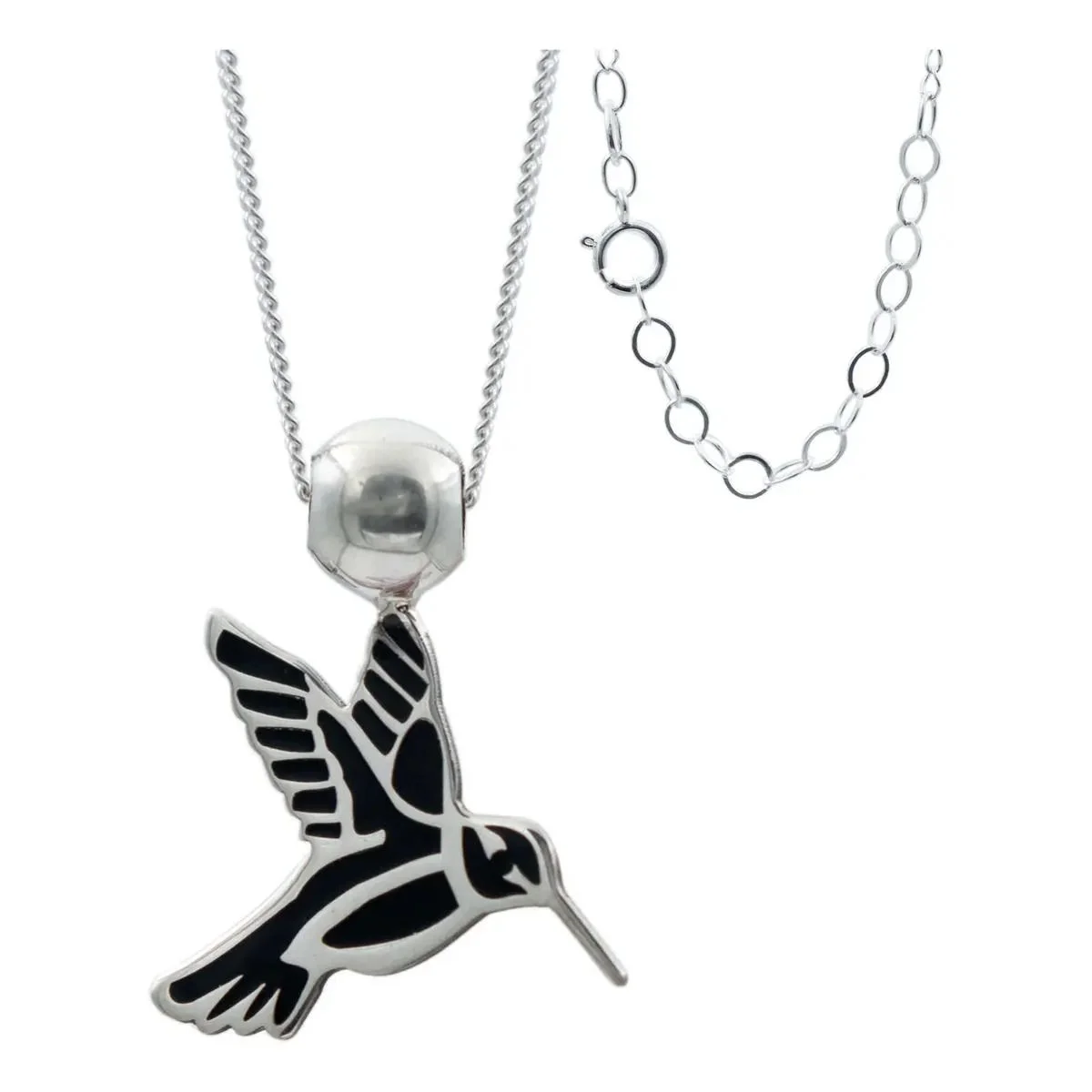 Collar Colibrí Plata 925 Esmaltado Negro Ajustable - Joyaris joyería fina mexicana