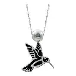 Collar Plata 925 Colibrí Esmaltado Negro Ajustable - Imagen 2