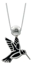 Collar Plata 925 Colibrí Esmaltado Negro Ajustable - Imagen 2