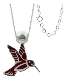 Collar Plata .925 Colibrí Esmaltado Rojo Ajustable para Mujer - Imagen 1