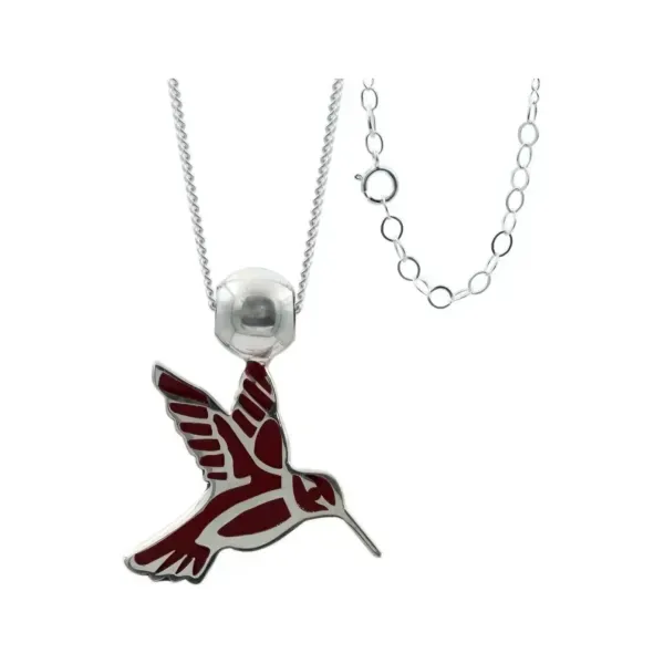 Collar Plata .925 Colibrí Esmaltado Rojo Ajustable para Mujer - Imagen 1