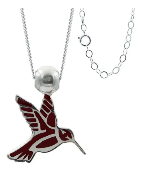 Collar Plata .925 Colibrí Esmaltado Rojo Ajustable para Mujer - Imagen 1