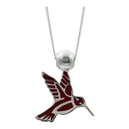Collar Plata .925 Colibrí Esmaltado Rojo Ajustable para Mujer - Imagen 2