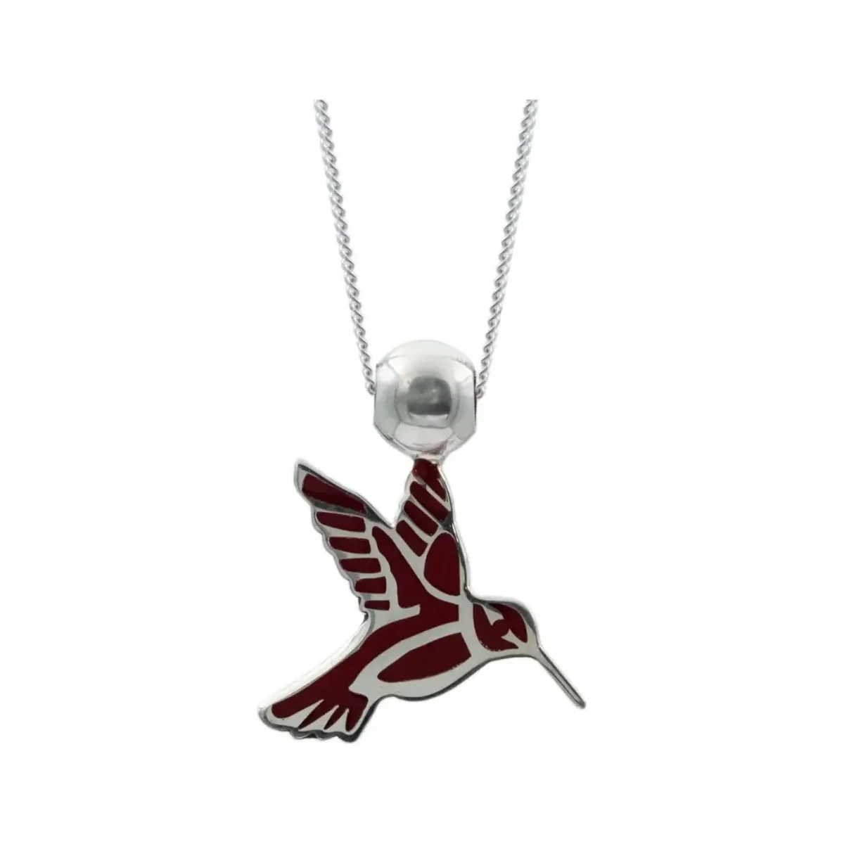 Collar Plata .925 Colibrí Esmaltado Rojo Ajustable para Mujer - Imagen 2