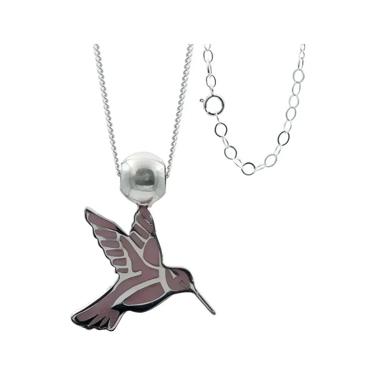 Collar Plata .925 Colibrí Esmaltado Rosa, joyería de diseño mexicano vibrante para mujer, collares de plata elegantes.