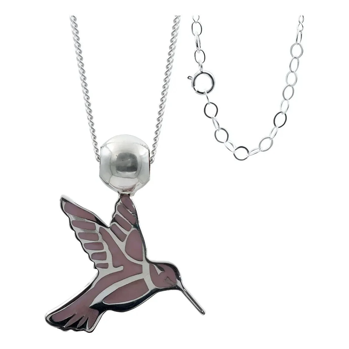 Collar Plata .925 Colibrí Esmaltado Rosa, joyería de diseño mexicano vibrante para mujer elegante. Joyería premium plata con