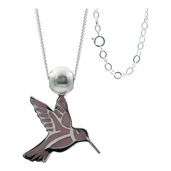 Collar Plata 925 Colibrí Esmaltado Rosa para Mujer Elegante - Imagen 1