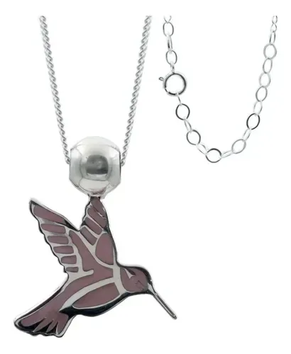 Collar Plata 925 Colibrí Esmaltado Rosa para Mujer Elegante - Imagen 1
