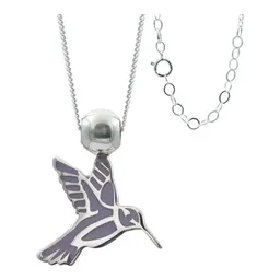 Collar Plata 925 Colibrí Esmaltado Violeta Ajustable - Imagen 1