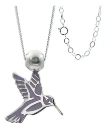 Collar Plata 925 Colibrí Esmaltado Violeta Ajustable - Imagen 1