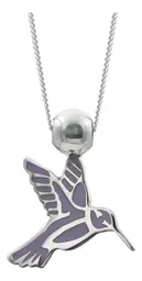 Collar Plata 925 Colibrí Esmaltado Violeta Ajustable - Imagen 4