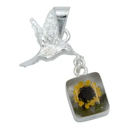 Collar Plata 925 con Dije Cuadrado Colibrí Girasol Encapsulado - Imagen 2