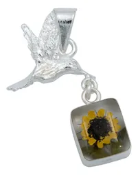 Collar Plata 925 con Dije Cuadrado Colibrí Girasol Encapsulado - Imagen 2
