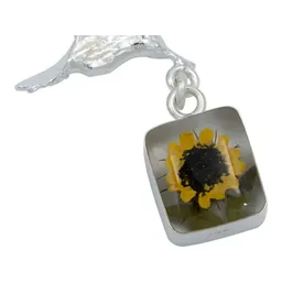 Collar Plata 925 con Dije Cuadrado Colibrí Girasol Encapsulado - Imagen 3