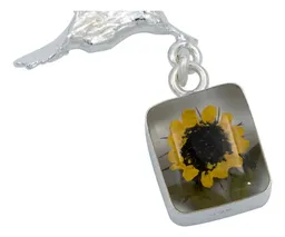 Collar Plata 925 con Dije Cuadrado Colibrí Girasol Encapsulado - Imagen 3