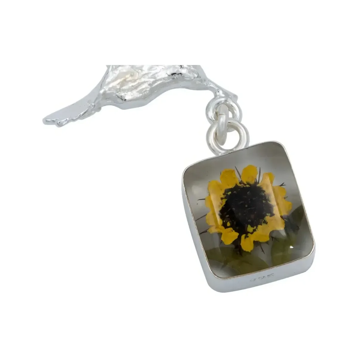 Collar Plata 925 con Dije Cuadrado Colibrí Girasol Encapsulado - Imagen 3