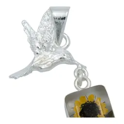 Collar Plata 925 con Dije Cuadrado Colibrí Girasol Encapsulado - Imagen 4
