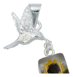Collar Plata 925 con Dije Cuadrado Colibrí Girasol Encapsulado - Imagen 4