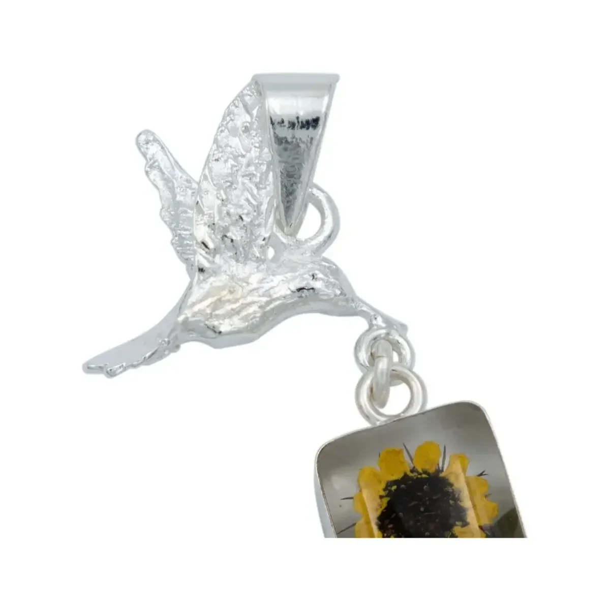 Collar Plata 925 con Dije Cuadrado Colibrí Girasol Encapsulado - Imagen 4