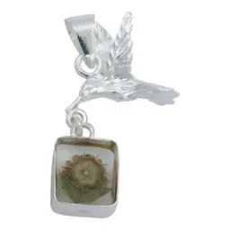 Collar Plata 925 con Dije Cuadrado Colibrí Girasol Encapsulado - Imagen 5