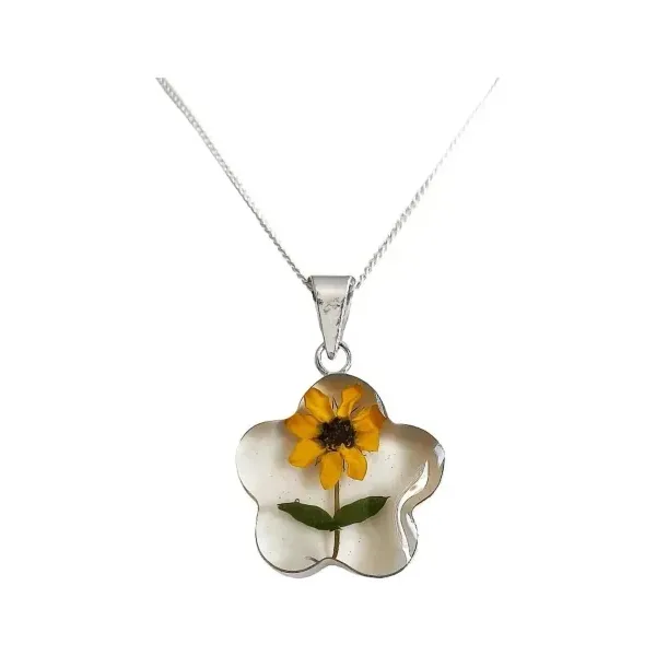Collar Plata 925 con Dije Girasol Natural Encapsulado - Imagen 1