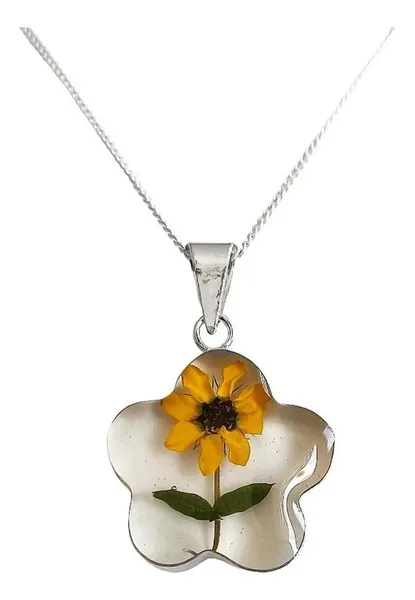 Collar Plata 925 con Dije Girasol Natural Encapsulado - Imagen 1
