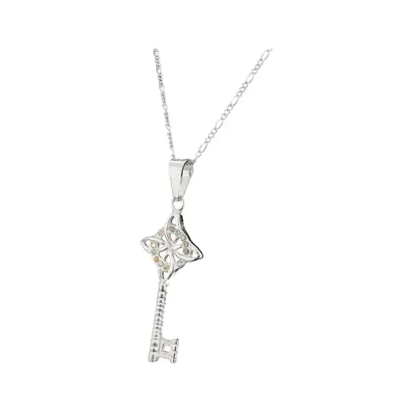 Collar Plata 925 con Dije Llave Nudo Bruja Zirconia Champagne - Imagen 1