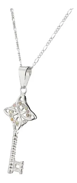 Collar Plata 925 con Dije Llave Nudo Bruja Zirconia Champagne - Imagen 1