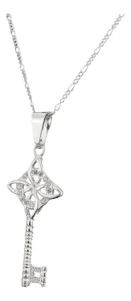 Collar Plata 925 con Dije Llave Nudo de Bruja y Zirconia - Imagen 1