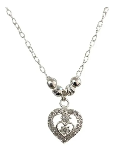 Collar Plata 925 Corazón con Bolitas y Zirconia - Imagen 1