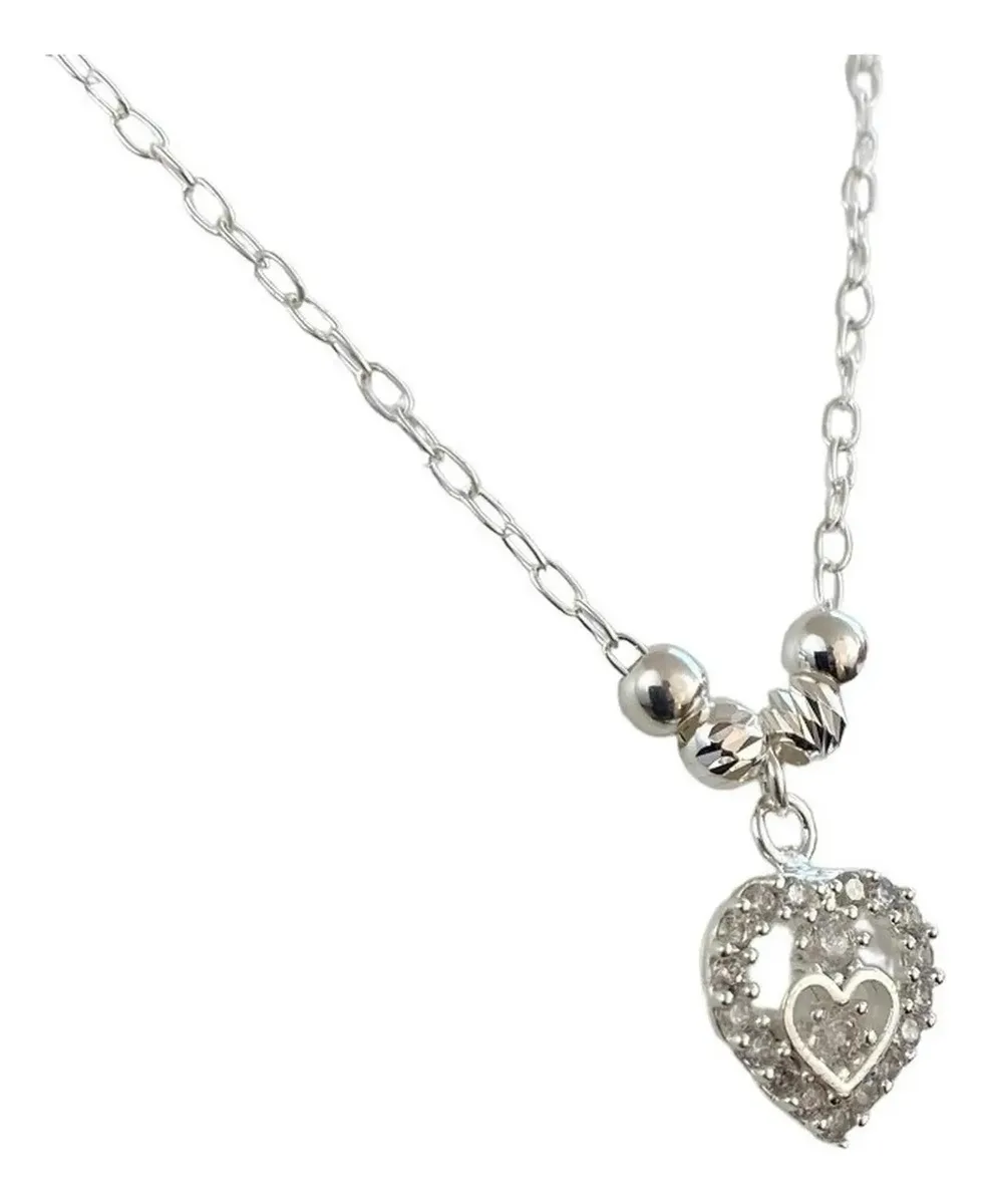 Collar Plata 925 Corazón con Bolitas y Zirconia - Imagen 1